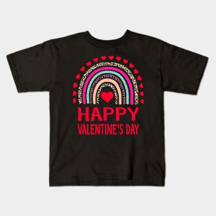 Happy Valentines Day Leopard Rainbow for Girls Kids Womens Kids T-Shirt